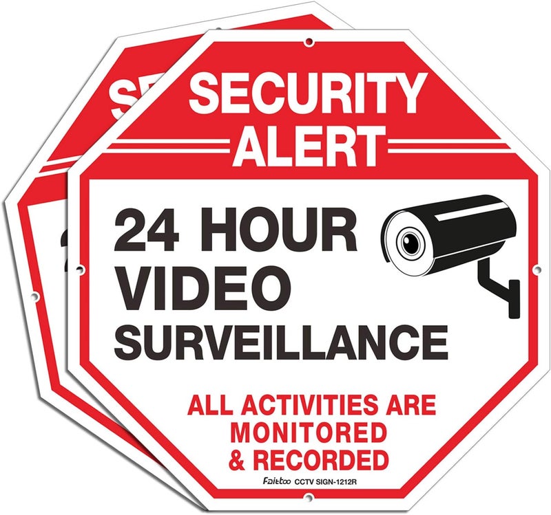 Faittoo Video Surveillance Signs (2 Pack) 12 x 12 Rust Free .040 Aluminum Security Warning Reflective Metal Signs, Indoor or Outdoor Use for Home Business CCTV Security Camera, UV Protected & Waterproof - Image 1